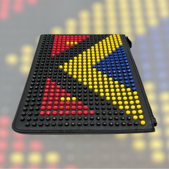 Fendi Monster Studs Leather Clutch Leather Bag Multicolor Rare LARGE Limited Ed - Picture 8 of 16